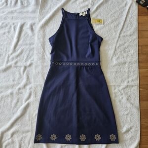 Michael Kors Blue Silver Embellished Sheath Mini Dress
